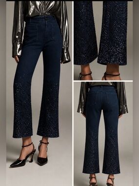 Anthropologie Maeve The Colette Cropped High-Rise Wide-Leg Jeans Sequin 27
